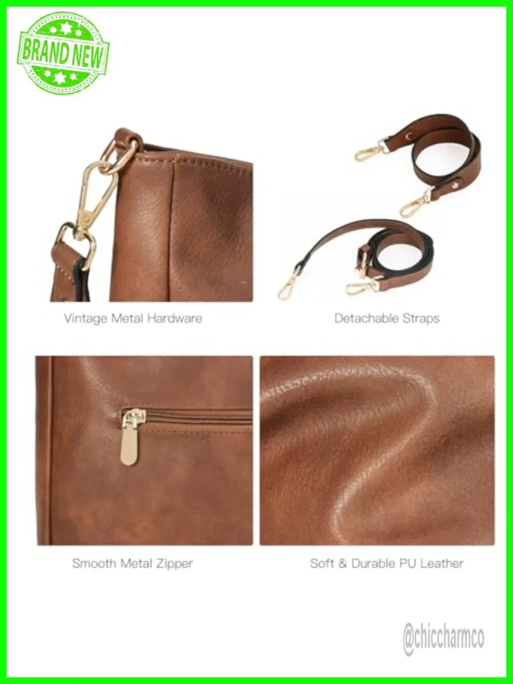 Soft Vegan Leather Hobo Shoulder Crossbody Bag Multi Pocket Tote